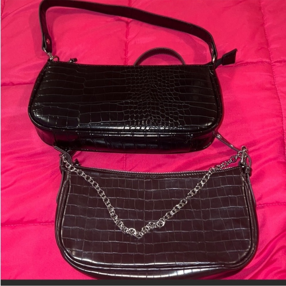 Black and Brown Crocodile Shoulder Handbag Purse